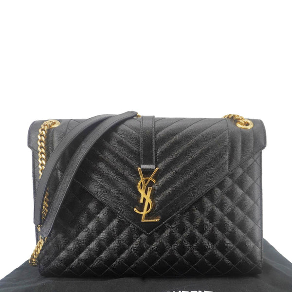 YVES SAINT LAURENT Envelope Flap Leather Chain Shoulder Bag Black