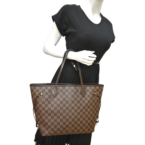 LOUIS VUITTON Neverfull MM Damier Ebene Shoulder Bag Brown