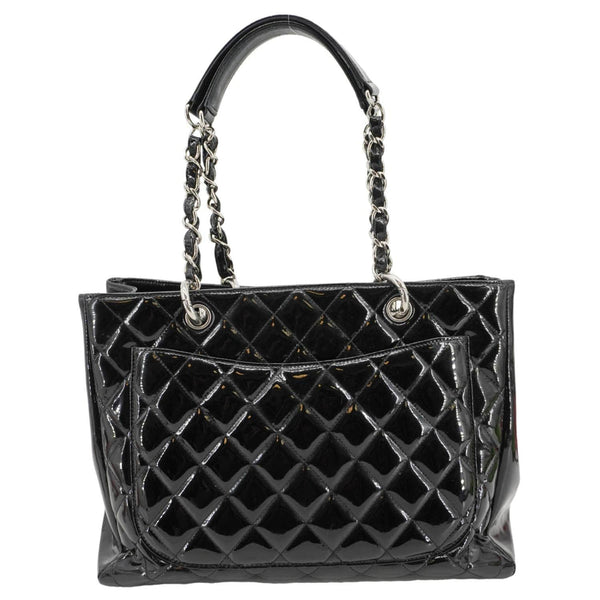 CHANEL Grand Shopping Patent Quilted Leather GST Tote Bag Black