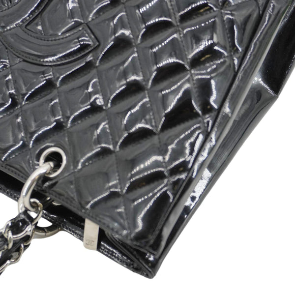 CHANEL Grand Shopping Patent Quilted Leather GST Tote Bag Black