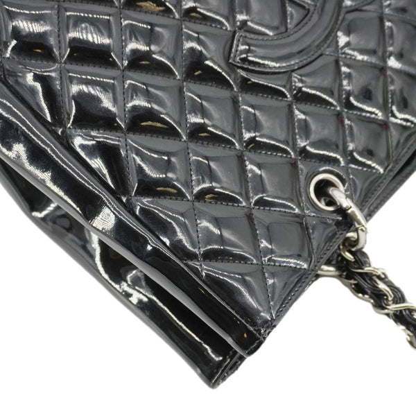 CHANEL Grand Shopping Patent Quilted Leather GST Tote Bag Black