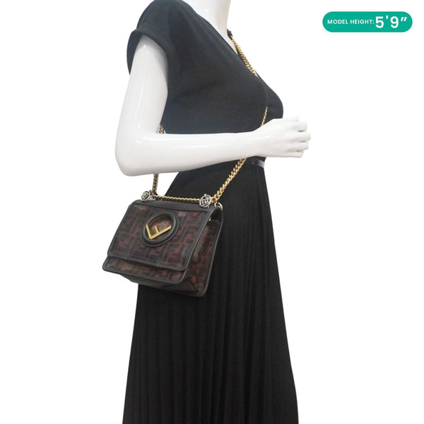 FENDI Kan I Small FF Mesh Nylon Crossbody Bag Brown