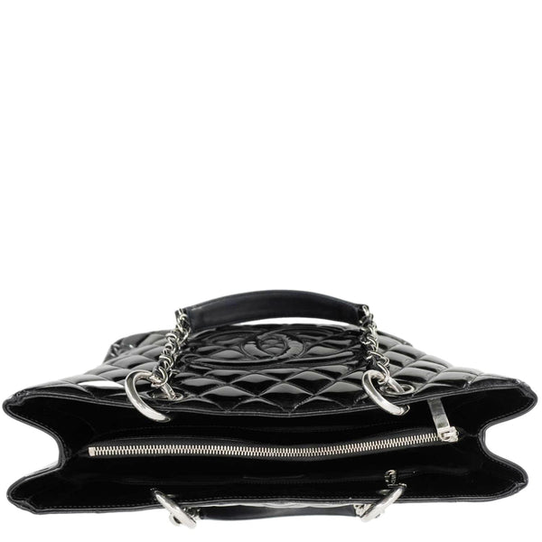 CHANEL Grand Shopping Patent Quilted Leather GST Tote Bag Black