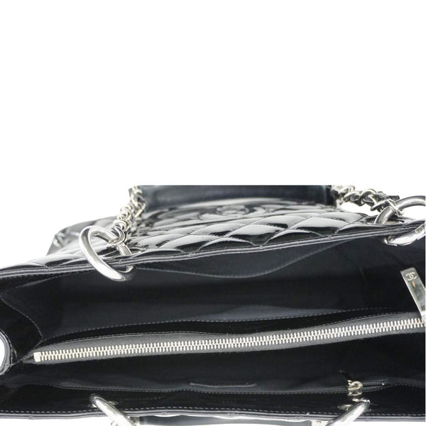 CHANEL Grand Shopping Patent Quilted Leather GST Tote Bag Black
