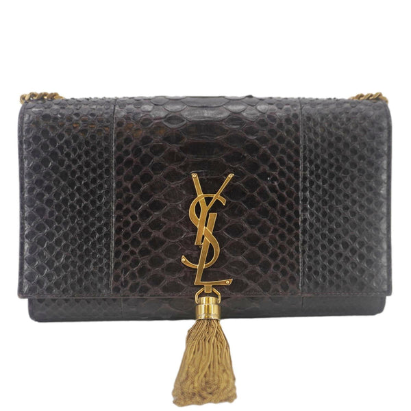 YVES SAINT LAURENT Kate Python Leather Chain Crossbody Bag Black