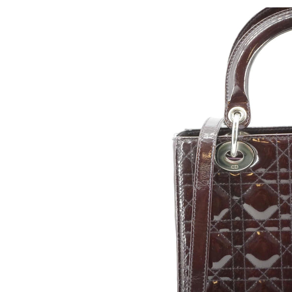 CHRISTIAN DIOR Lady Dior Quilted Patent Leather Shoulder Bag Burgundy