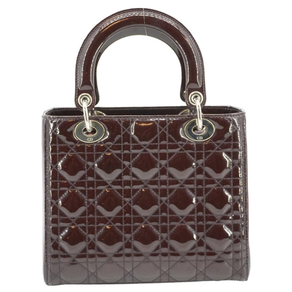CHRISTIAN DIOR Lady Dior Quilted Patent Leather Shoulder Bag Burgundy