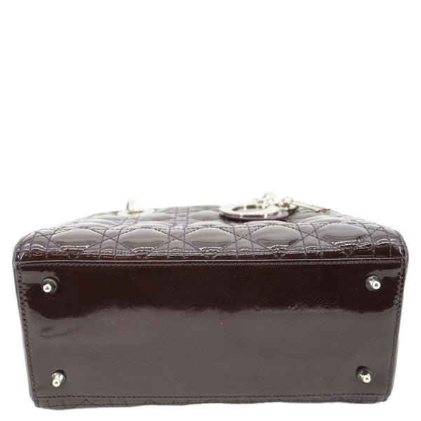 CHRISTIAN DIOR Lady Dior Quilted Patent Leather Shoulder Bag Burgundy