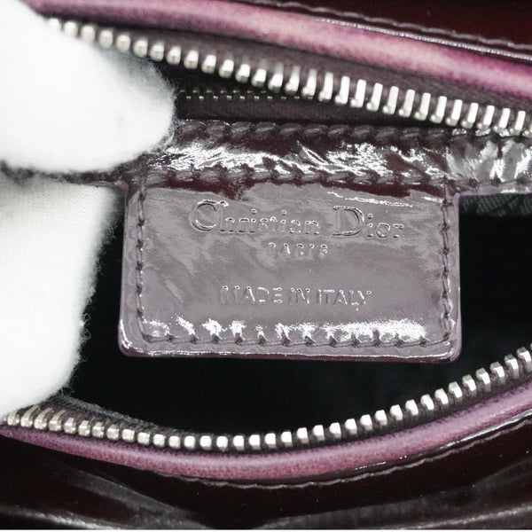 CHRISTIAN DIOR Lady Dior Quilted Patent Leather Shoulder Bag Burgundy