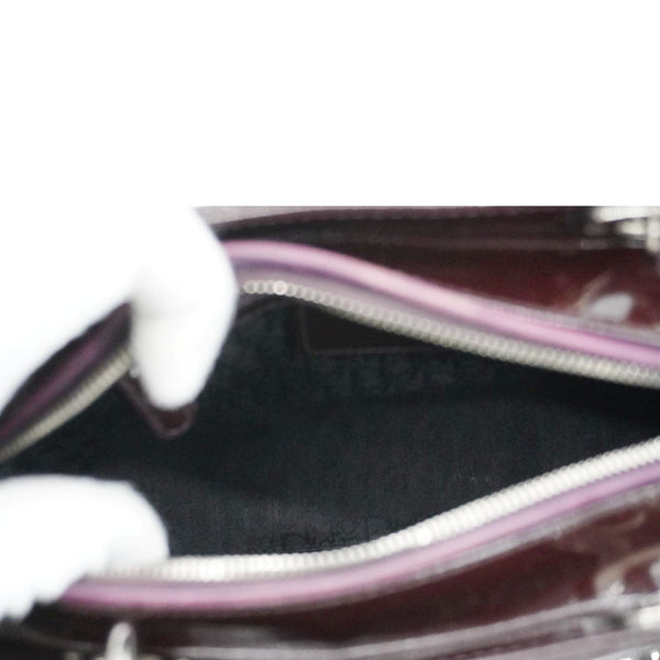 CHRISTIAN DIOR Lady Dior Quilted Patent Leather Shoulder Bag Burgundy