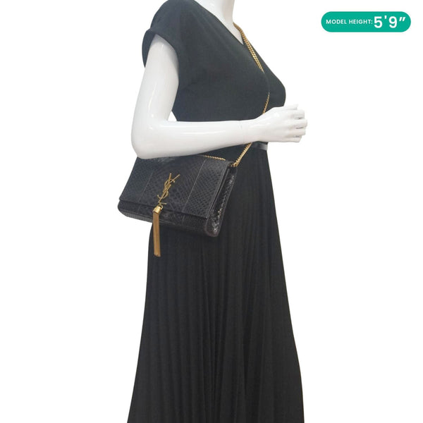 YVES SAINT LAURENT Kate Python Leather Chain Crossbody Bag Black