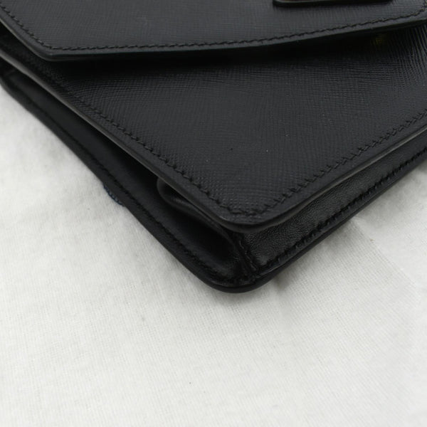 PRADA Flip Lock Chain Saffiano Leather Crossbody Bag Black