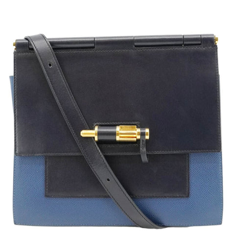 HERMES Sacabar Leather Crossbody Bag Blue