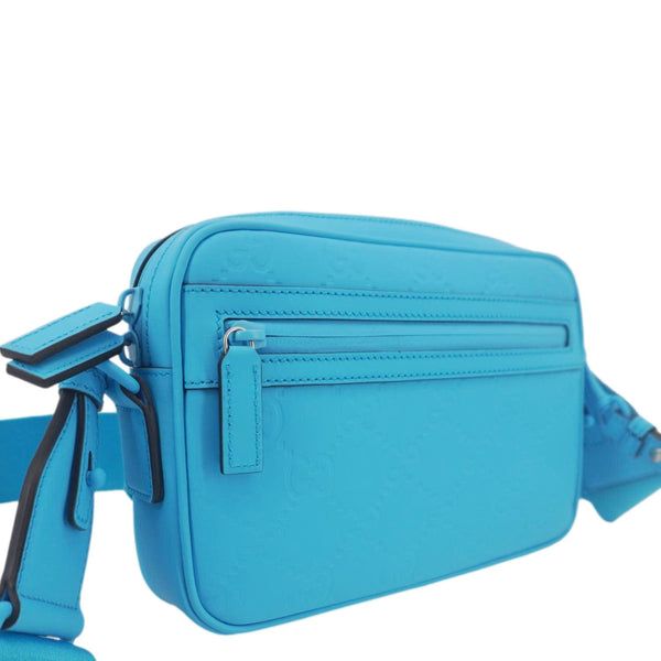 GUCCI GG Small Rubber-effect Leather Crossbody Bag Bright Blue 771293