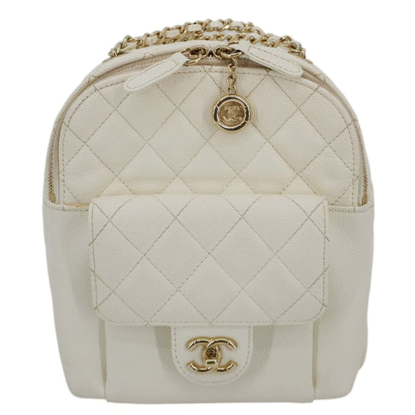 CHANEL CC Day Small Caviar Quilted Leather Backpack White