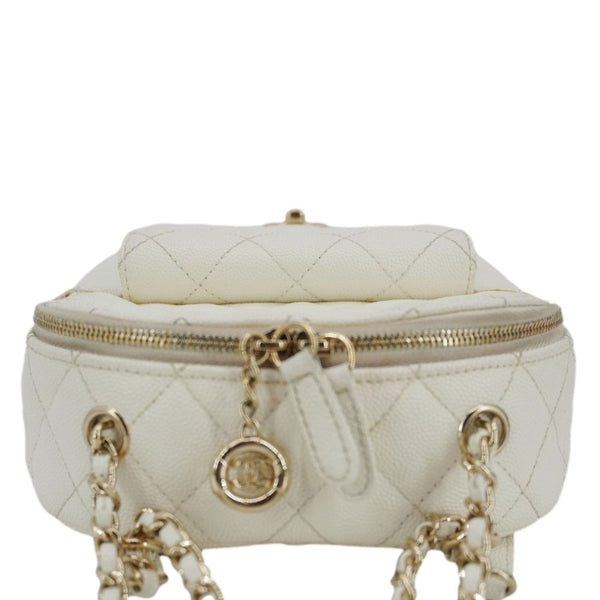 CHANEL CC Day Small Caviar Quilted Leather Backpack White