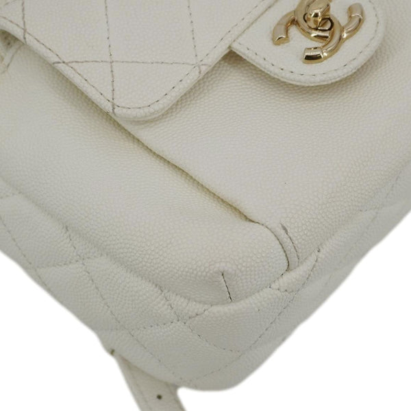 CHANEL CC Day Small Caviar Quilted Leather Backpack White