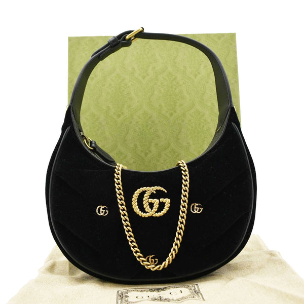 GUCCI GG Marmont Half Moon Mini Leather Shoulder Bag Black front side