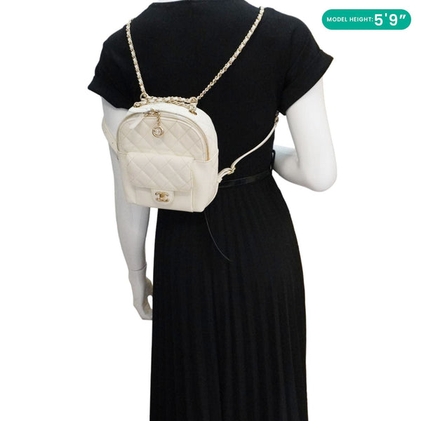 CHANEL CC Day Small Caviar Quilted Leather Backpack White