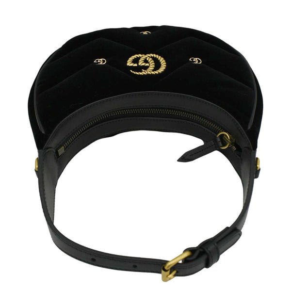 GUCCI GG Marmont Half Moon Mini Leather Shoulder Bag Black upper look\