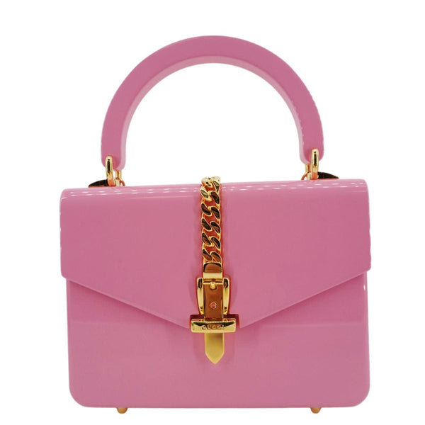 GUCCI Sylvie 1969 Plexiglass Top Handle Crossbody Bag Pink 589482