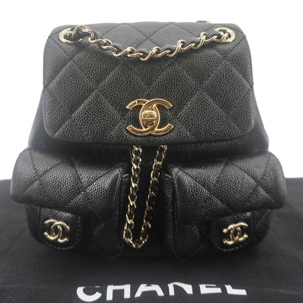 CHANEL Duma Pockets Small Quilted Caviar Leather Drawstring Backpack Black