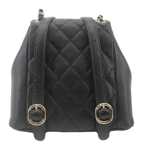 CHANEL Duma Pockets Small Quilted Caviar Leather Drawstring Backpack Black