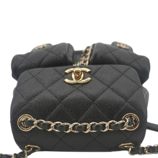 CHANEL Duma Pockets Small Quilted Caviar Leather Drawstring Backpack Black
