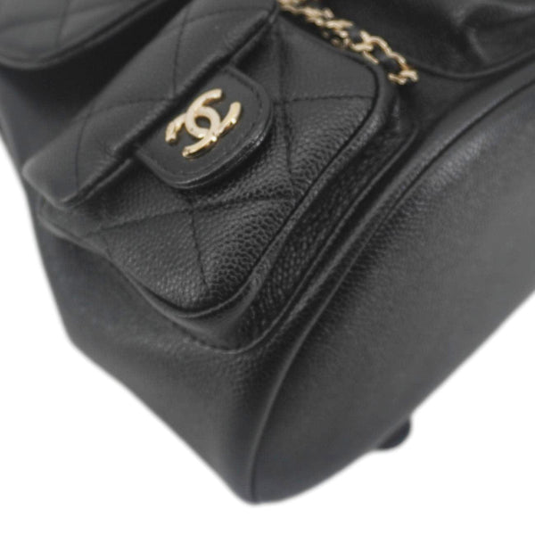 CHANEL Duma Pockets Small Quilted Caviar Leather Drawstring Backpack Black