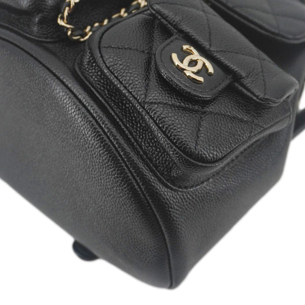 CHANEL Duma Pockets Small Quilted Caviar Leather Drawstring Backpack Black