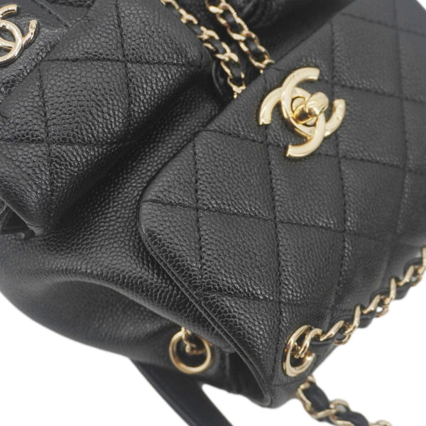 CHANEL Duma Pockets Small Quilted Caviar Leather Drawstring Backpack Black