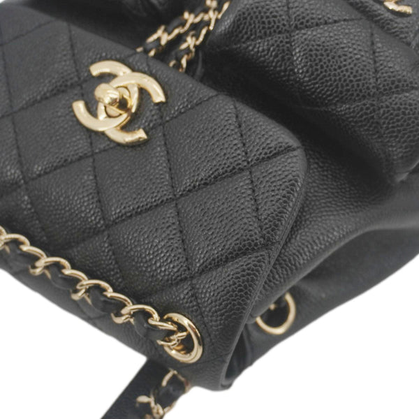 CHANEL Duma Pockets Small Quilted Caviar Leather Drawstring Backpack Black