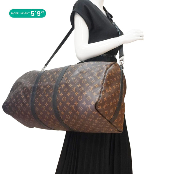 LOUIS VUITTON Keepall Bandouliere 55 Monogram Canvas Travel Bag Brown
