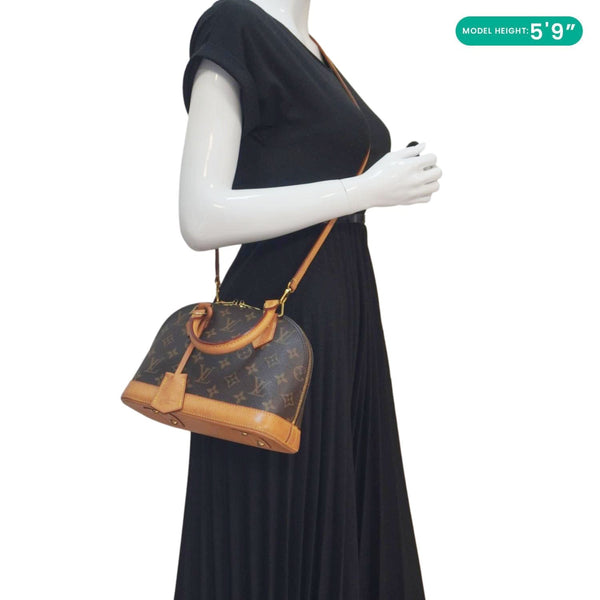 LOUIS VUITTON Alma BB Monogram Canvas Satchel Bag Brown