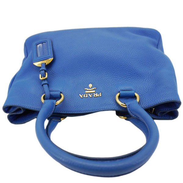 PRADA Vitello Daino Leather Tote Shoulder Bag Blue