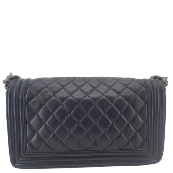 CHANEL Boy Flap Medium Quilted Lambskin Leather Crossbody Bag Navy Blue
