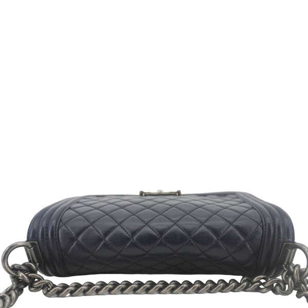 CHANEL Boy Flap Medium Quilted Lambskin Leather Crossbody Bag Navy Blue
