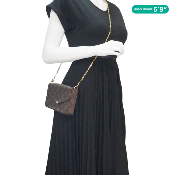 LOUIS VUITTON Felicie Pochette Monogram Canvas Crossbody Bag Brown