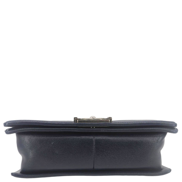 CHANEL Boy Flap Medium Quilted Lambskin Leather Crossbody Bag Navy Blue