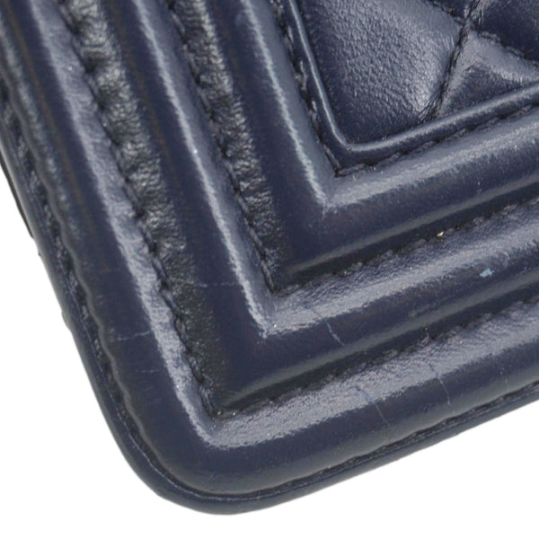 CHANEL Boy Flap Medium Quilted Lambskin Leather Crossbody Bag Navy Blue