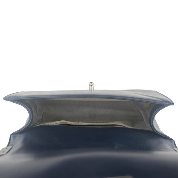 CHANEL Boy Flap Medium Quilted Lambskin Leather Crossbody Bag Navy Blue