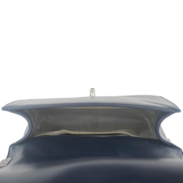 CHANEL Boy Flap Medium Quilted Lambskin Leather Crossbody Bag Navy Blue