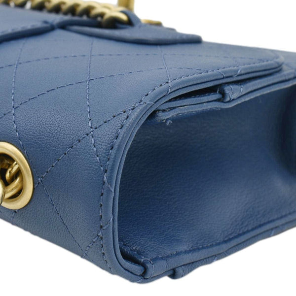 CHANEL Front Chain Flap Quilted Leather Shoulder Bag Blue