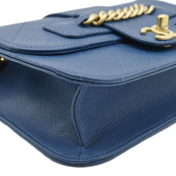 CHANEL Front Chain Flap Quilted Leather Shoulder Bag Blue