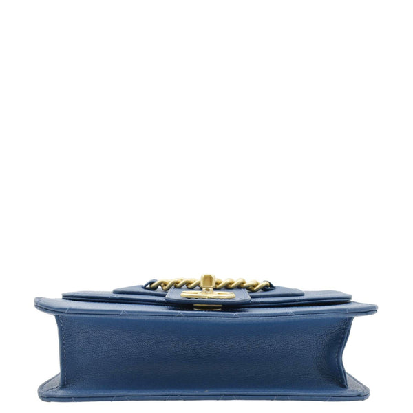 CHANEL Front Chain Flap Quilted Leather Shoulder Bag Blue