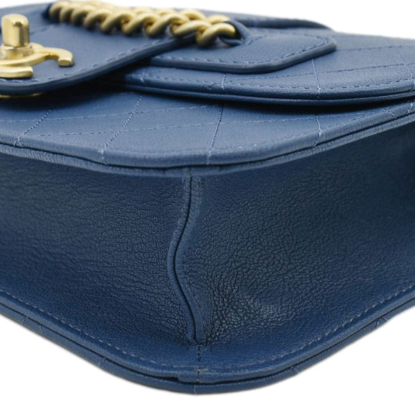 CHANEL Front Chain Flap Quilted Leather Shoulder Bag Blue