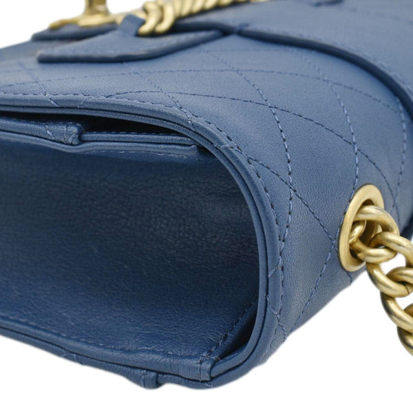 CHANEL Front Chain Flap Quilted Leather Shoulder Bag Blue