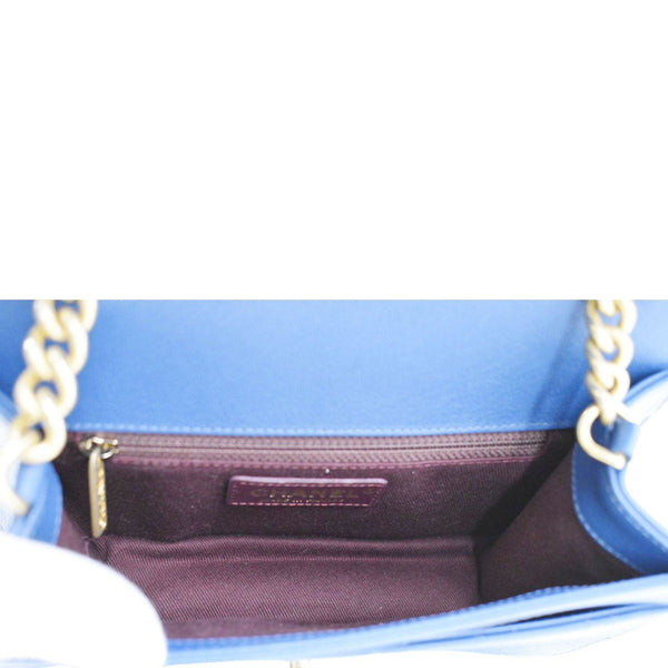 CHANEL Front Chain Flap Quilted Leather Shoulder Bag Blue