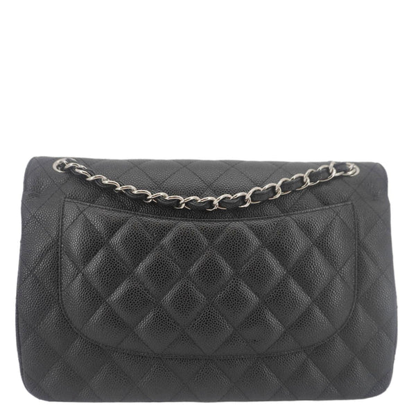 CHANEL Classic Double Flap Jumbo Quilted Caviar Leather Crossbody Bag Black