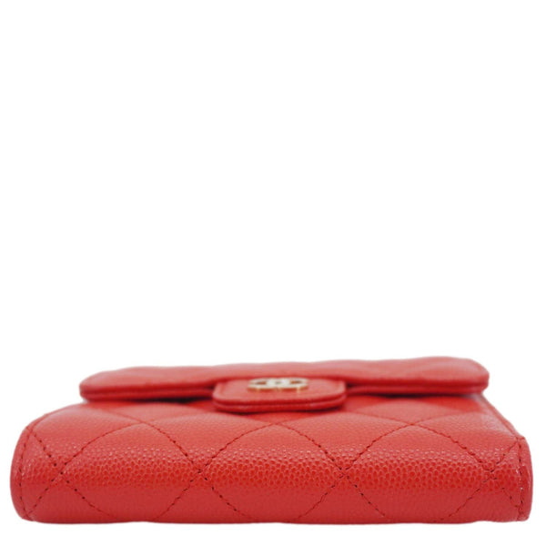 CHANEL Chevron Caviar Leather Compact Wallet Red